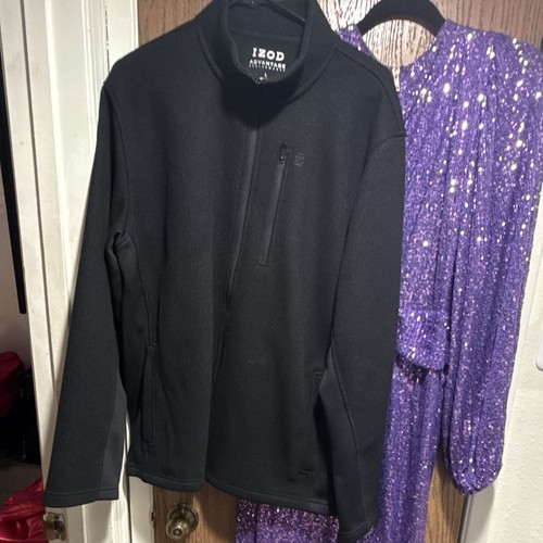 IZOD Advantage Men's Black Full Zip Jacket Size L Stand-Up Collar