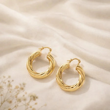 14K Gold Twisted Hoop Earrings   Elegant Twisted 20mm 25mm Hoop Design for Women