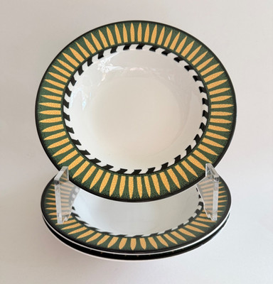3 VTG Sasaki Mazarin by Carin Colombo Green Yellow Rim Porcelain Soup Bowls