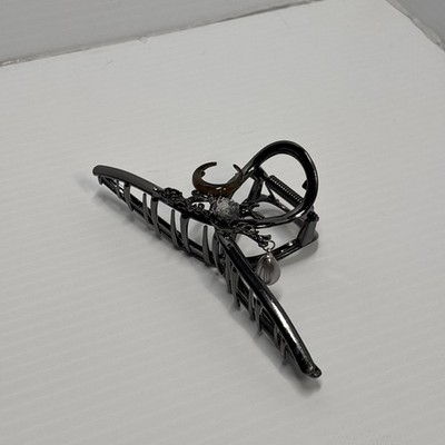 Large Metal Moon Flower Hair Claw Clips with Moon Design - Dark Metal Claw Clip