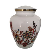 Floral Beauty Metal Urn Human Ashes Adult Cremation Urns in Velvet Bag 10 "