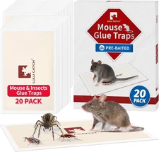 Mouse Traps, 20 Pack Pre-Baited Sticky Mouse Traps Indoor for Home, Non-Toxic Bu