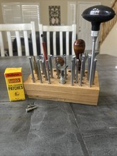 Vintage 36 Hole Wooden Tool Holder & 25 Various Crafttool  Tools