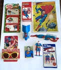 Lot: 9 Misc Vintage Superman: Puzzle, Dominos, Brush, Sunglasses, Vehicle & more