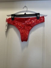 iEFiEL Wet Look Bikini Thong Woman’s L Zipper Crotch Red Patent Leather Panties