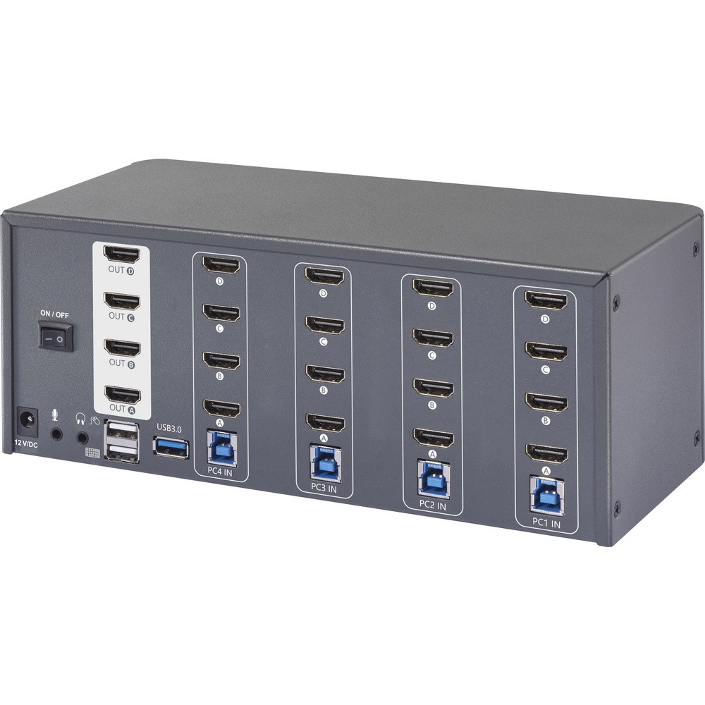 SpeaKa Professional 4 Port HDMI Multi Display KVM Switch 4x4 Port KVM-Konsole...