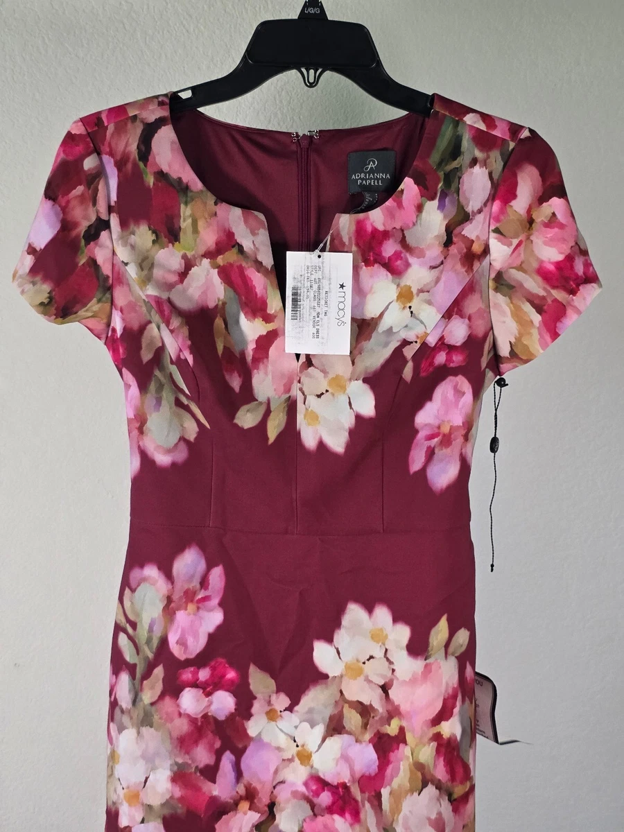 Vestido Vaina Adrianna Papell Nuevo con Etiquetas Rosa Borgoña Floral Talla 8 Boda Cóctel