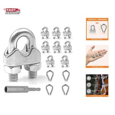 8 Pcs M5 Wire Rope Clamps Cable Clamps 4 Pcs 3/16'' Wire Rope Thimble U Bolt S...