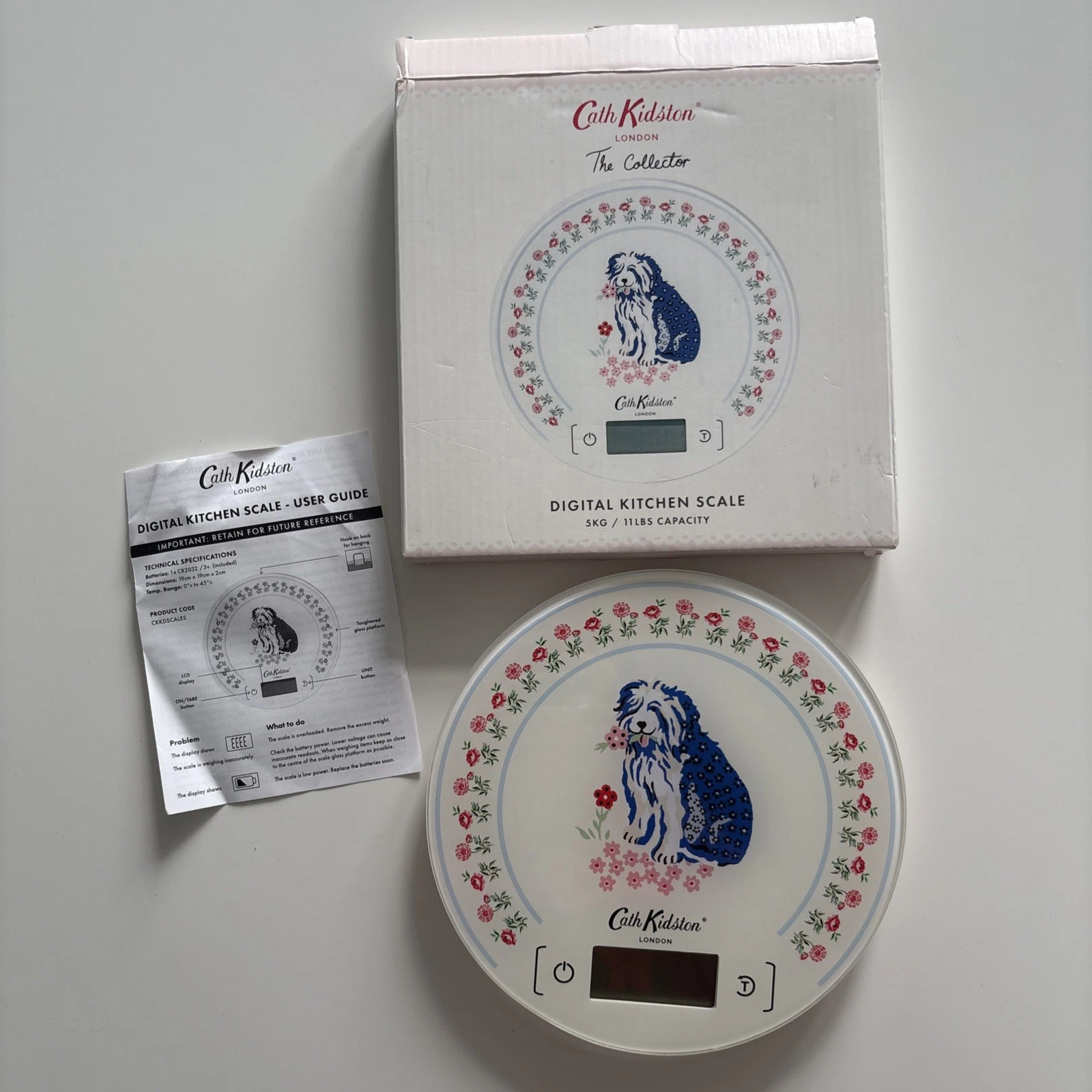 NEW & BOXED CATH KIDSTON "BLUE DOGS" DIGITAL SCALES 5KG CAPACITY SHEEPDOG Flower