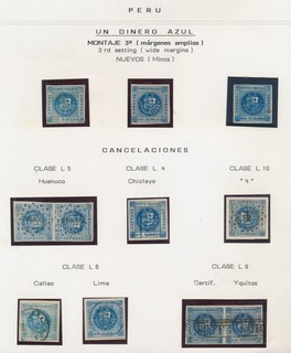 PERU STAMPS 1860 1d ARMS 3RD SETTING PAGE 3 MINT PMK STUDY INC YIQUITOS PAIR