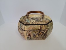 Vintage Anton Pieck "To Market" Wooden Octagon Decoupage Box Purse Lucite Handle