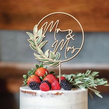 Wooden Mr and Mrs Wedding Cake Toppers, Rustic Wedding Cake Toppers Bride and...