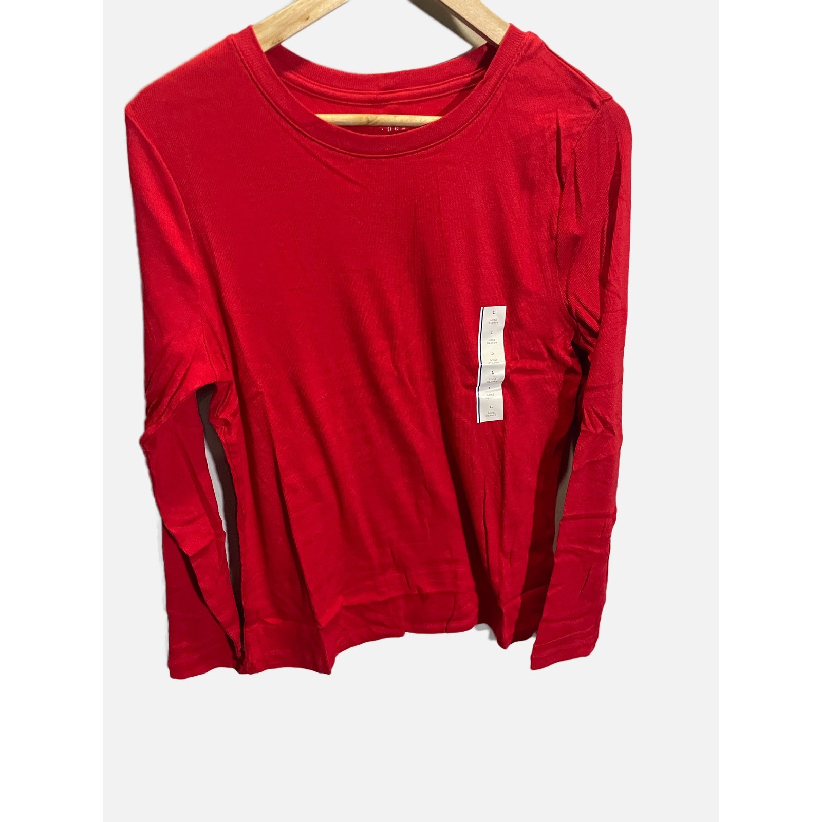 A New Day Long Sleeve T-Shirt Womens Large Red Ribbed Crew Neck Casual Basic