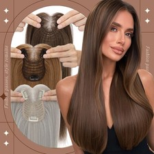 MID-PART Clip In Topper REMY Toupee Hairpiece Top Frontal Human Hair Piece Lace