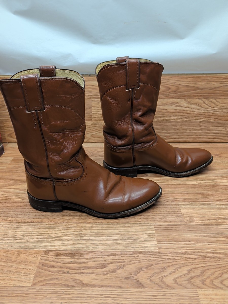 Justin 3802 Vintage medium Brown Leather Roper Cowboy Boots 8 E
