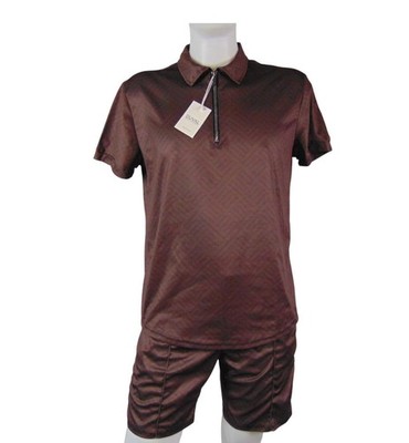 Duval North America Men s Set XL Zip Polo & Shorts Brown Geometric NWT