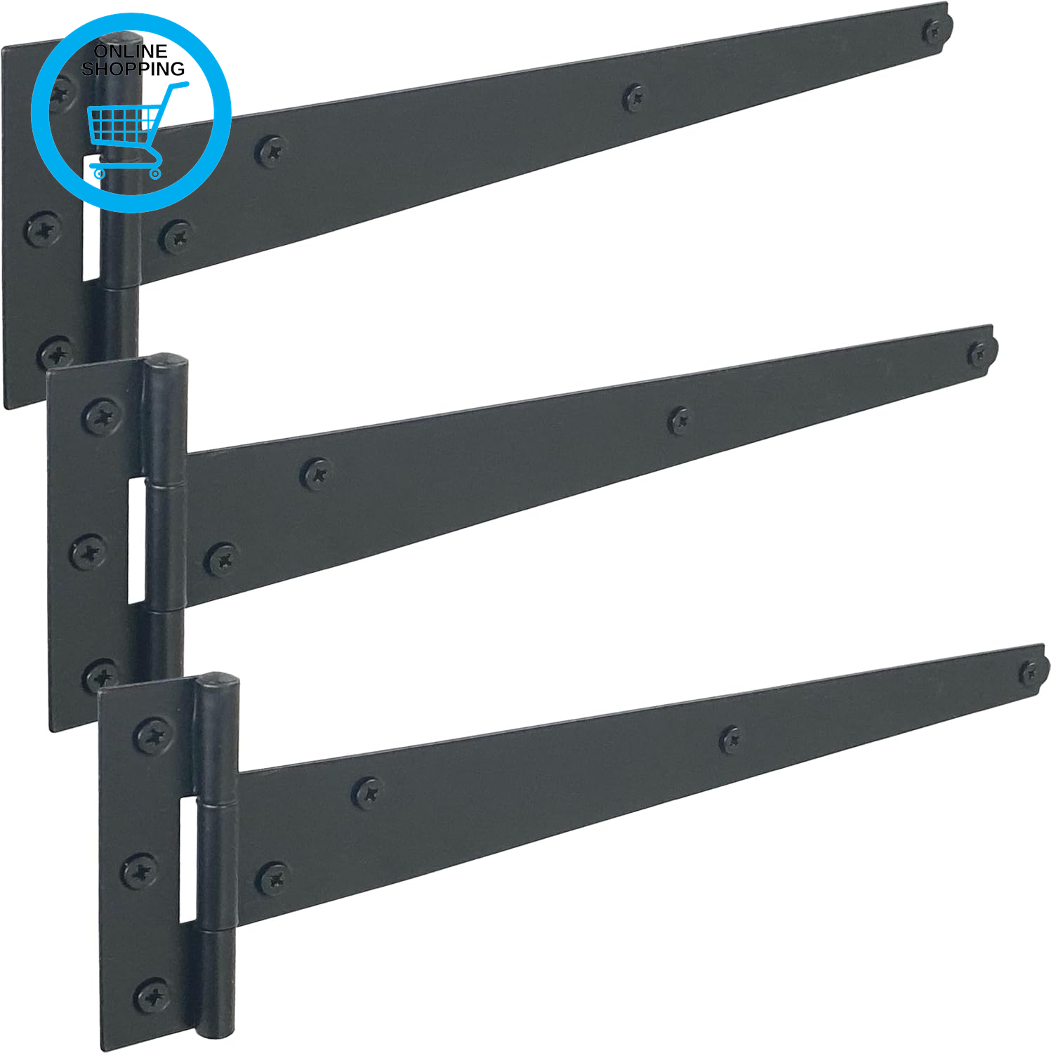 ® 3 Pack Black T Hinges 300Mm (12), Gate Hinges for Wooden Gates or Garden Sheds
