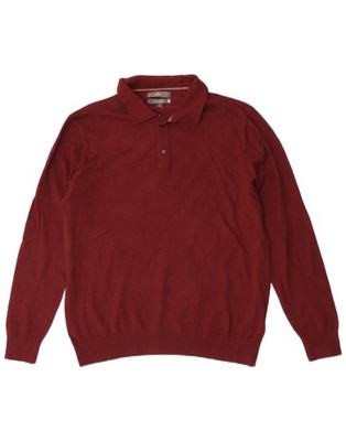 Marks & Spencer Mens Polo Neck Jumper Sweater Medium Maroon Cotton UR05