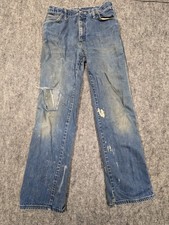 Maverick Denim Blue Jeans 28x30 Talon Zip Thrashed Made In USA Distressed