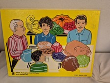 Vintage 1988 Wood Puzzle Thanksgiving Dinner Judy Instructo J606506 20 Pieces