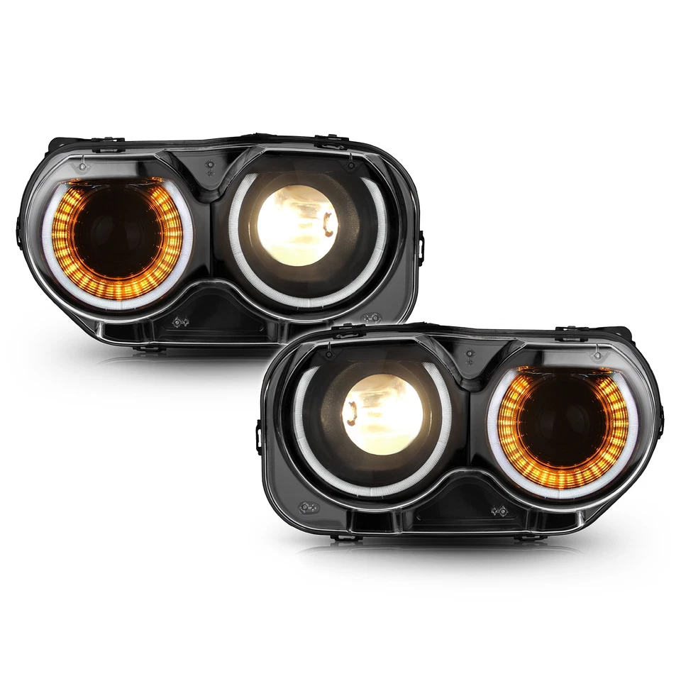 For 2015-2021 Dodge Challenger Halogen Headlights W/LED DRL&Bulb Left+Right Pair Foto 2 de 4