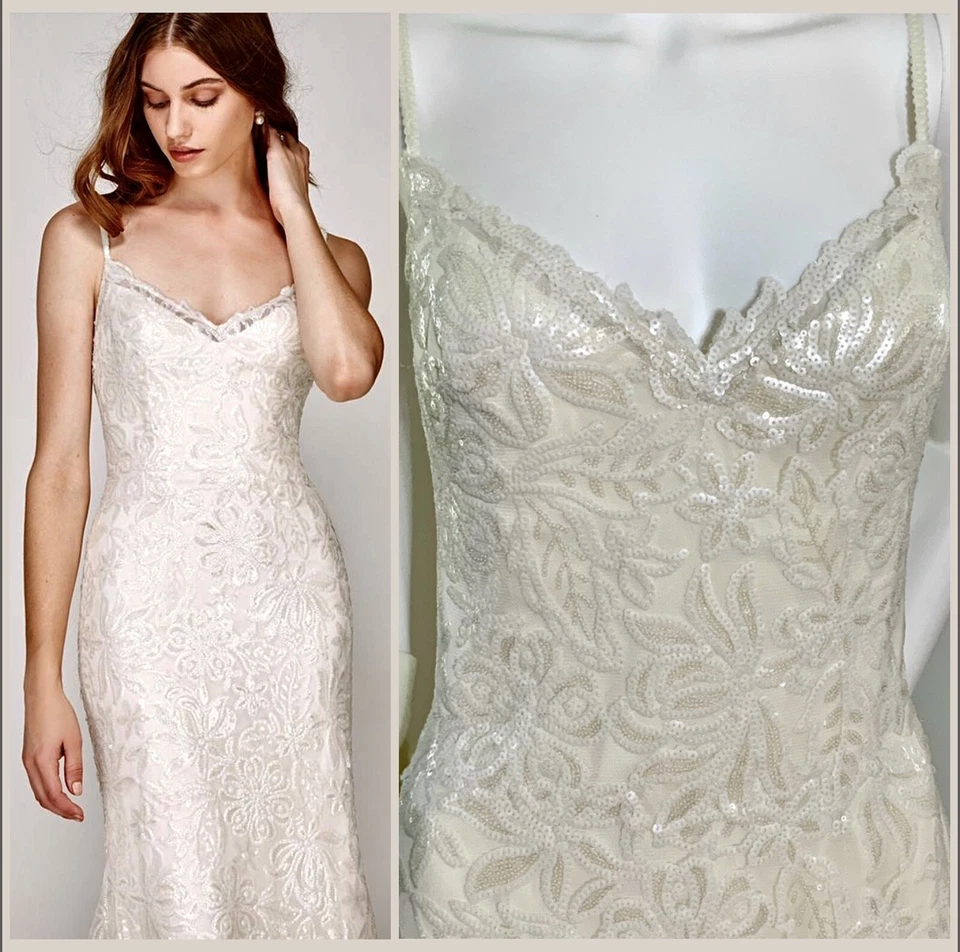 Vestido/vestido de novia Willowby by Watters totalmente de encaje con botones de perlas Seychelles talla M Foto 3 de 4