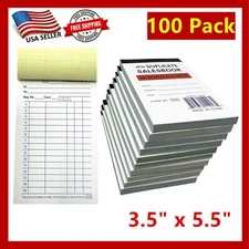 100 Pack - Sales Book Order Receipt Invoice Carbonless Copy 50 Sets 3.5" X 5.5"