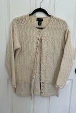 Cardigan Sweater Angora Cream  Sz S Boho Lambswool Fringe Soft