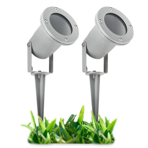 2x LED Garden Spotlight with Earth Spit & Cable Grey with 3W GU10 LED Warm White IP65 - Picture 1 of 10