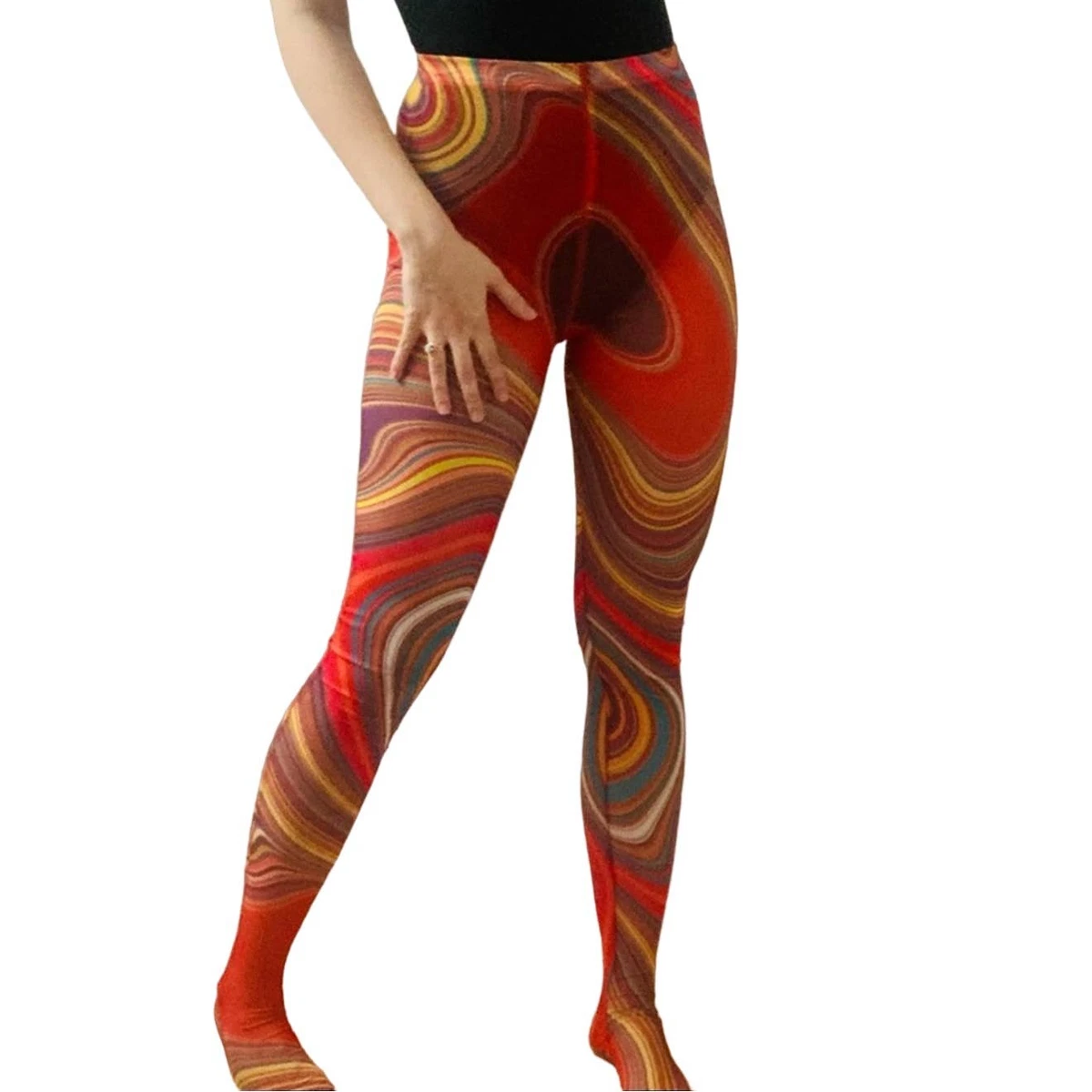 Geche Escvar Leggings Mesh Sheer Red Indie Printed Abstract High Waisted  Small 4 | eBay