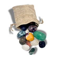 Tumbled Natural Gemstones | Mixed Gems | Variety Mix Gemstones in Burlap Bag Dye