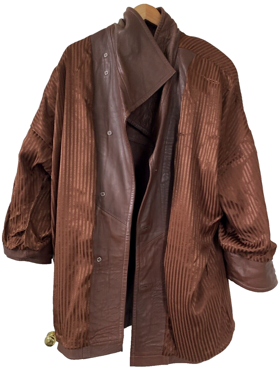 Vtg 80s 90s Soft Brown Leather Coat Snap Jacket Sz 12 Retro