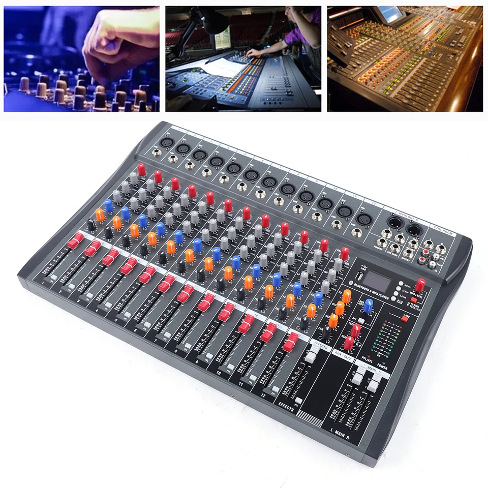 12 Channel Audio Mixer Bluetooth USB DJ Sound Mixing Console Amplifier Studio - Image 4 of 4