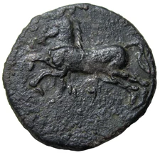 KINGS OF NUMIDIA. AE 26. MASSINISSA OR MICIPSA, CIRCA 203-118 BC. HORSE REVERSE.