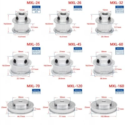 MXL Timing Belt Pulley 24T-160T Synchronous Wheel for 6mm 10mm Width Drive Belts
