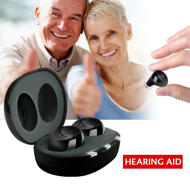 Jinghao 1Pair Rechargeable Digital Mini Hearing Aids Enhancer Voice Amplifier
