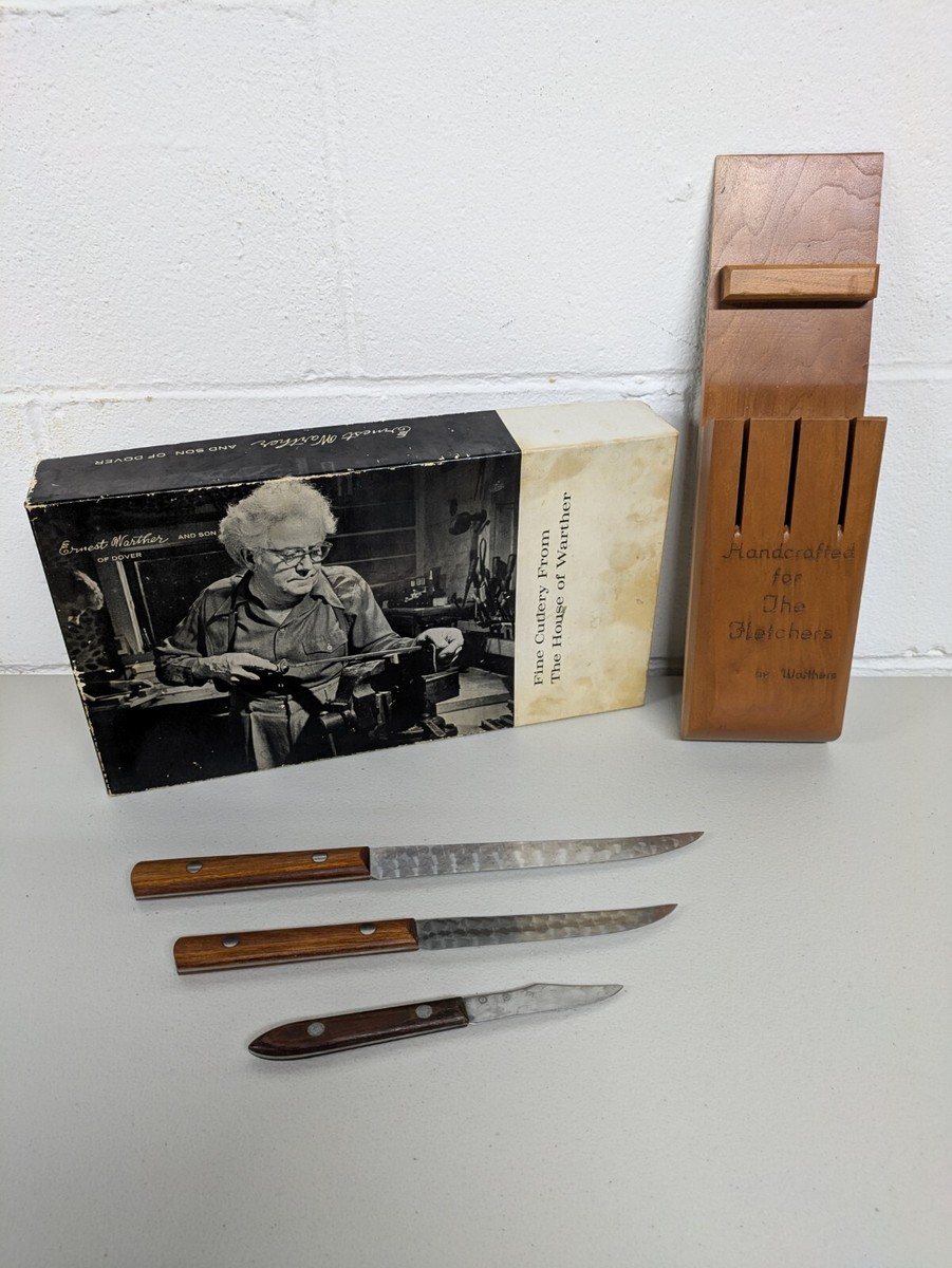 Vintage E. WARTHER & SON Dover Ohio 3 Chef Knife Wall Set Original Box Cutlery