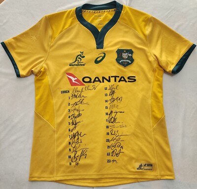Asics Australia Wallabies Rugby Men's jersey signed by their