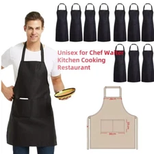 10 Pack Heavy Duty Black Bib Aprons w/Pockets - Adjustable Chef Waiter Kitchen 