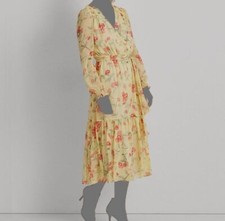 $185 Lauren Ralph Lauren Women's Yellow Floral-Print Tiered A-Line Dress Size 2
