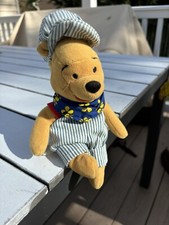 1990s Disney Store 6" Plush Winnie the Pooh Choo Choo Train Conductor Outfit