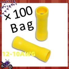 100pcs 12-10 Gauge Ga AWG Yellow Vinyl Butt Crimp Splice Connectors Insulated