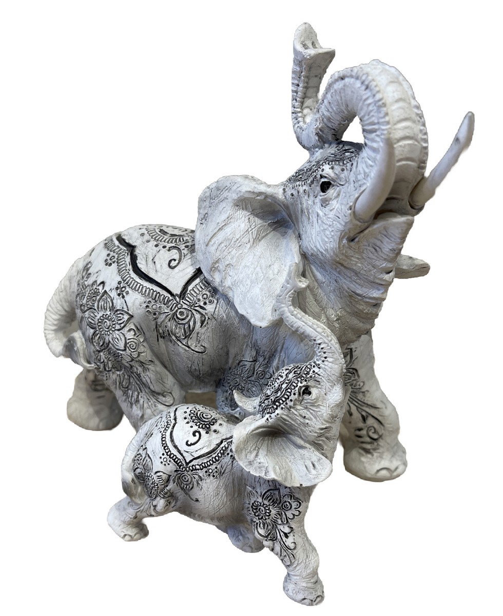 Elephant Mother Baby Tranquil White Floral Design 18cm Nemesis Now