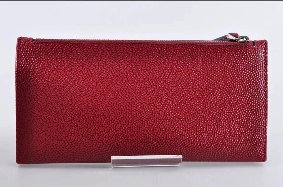 Auténtica billetera larga plegable de cuero rosa rojo con cremallera BALLY para mujer  Foto 2 de 4