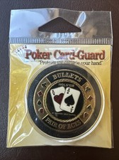Pair Of Aces Bullets Gold & Black Texas Hold'em Coin Poker Card Guard Las Vegas