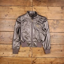 Vintage Roca Wear Lederjacke L Bomber Holographic Grau Damen
