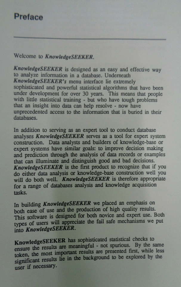 KnowledgeSeeker - database analysis software, 1989, for IBM PCs, 5 1/4" - Image 4 of 4
