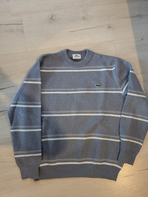 Vintage Lacoste Sport Strickpullover Gestreift / Grau-Weiß 4-L