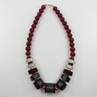 Monet Geometric Beads 1980s Wine Red Smokey Gray Lucite Necklace Statement 15” — photo 2