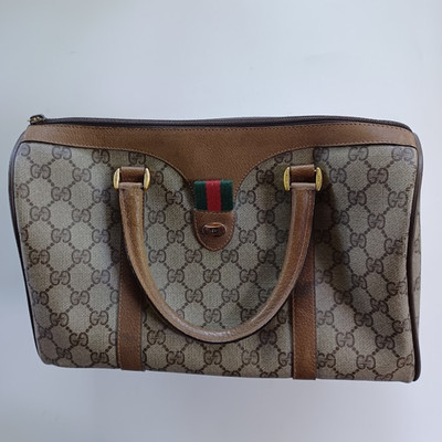 Vintage GUCCI Sherry Line Boston Handbag Beige 39-02-007